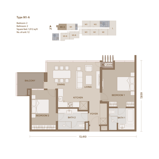 One Eleven Menerung, (M1-A) 2 Bedrooms 2 Bathrooms, 1012 sqf, Bangsar, Kuala Lumpur Malaysia