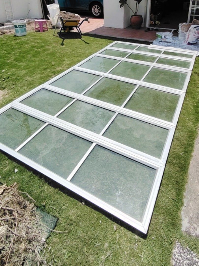 Used aluminium window frame and glass