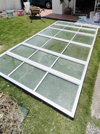 Used aluminium window frame and glass