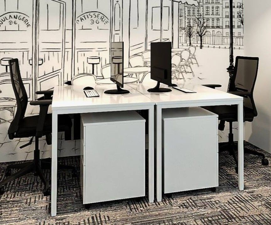White Office Workstation and Pedestal