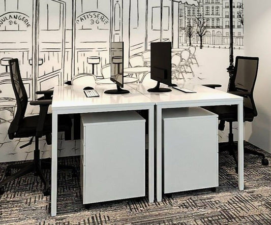 White Office Workstation and Pedestal